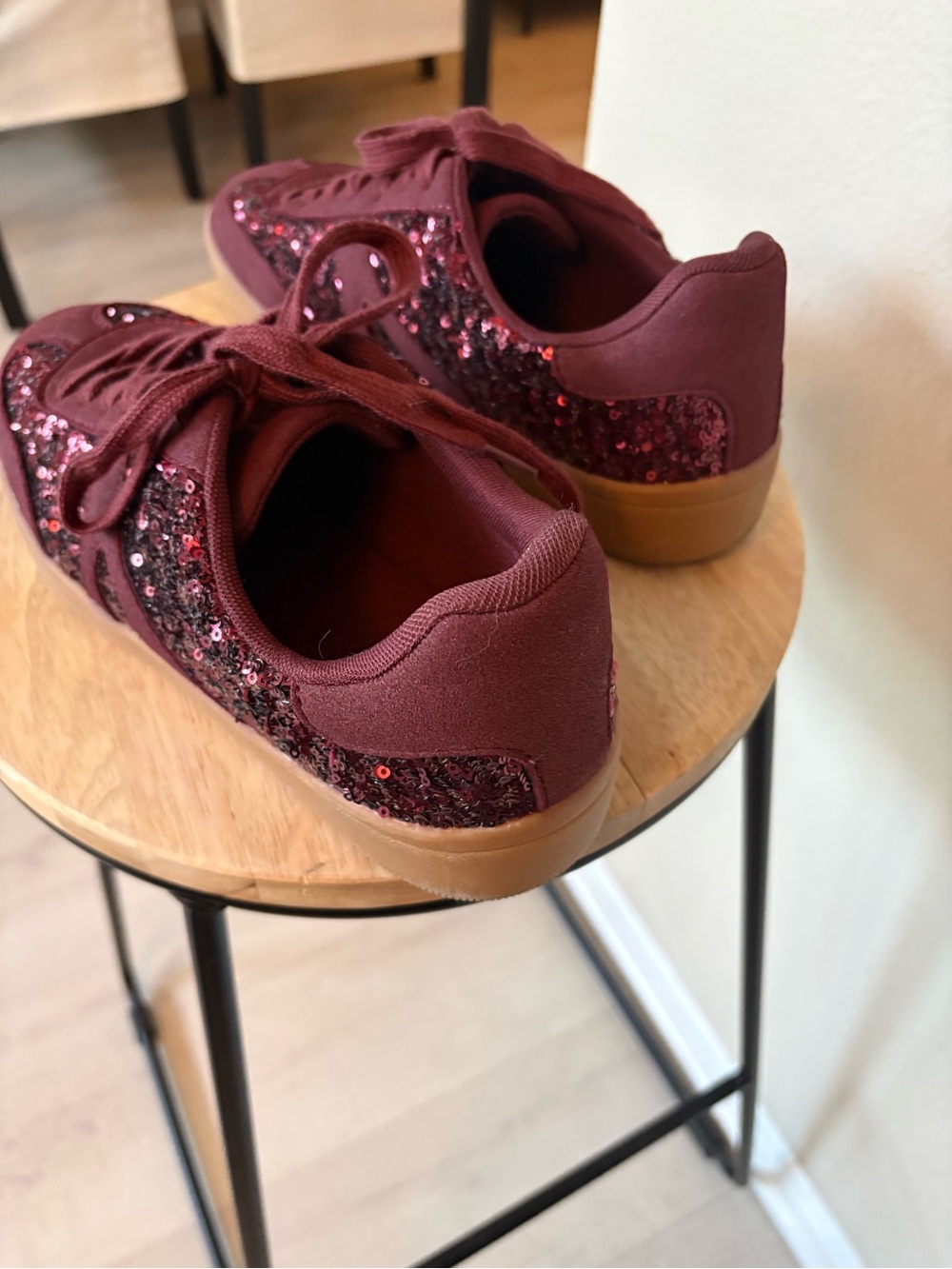 No Boundaries Burgundy Sequin Lace-Up Sneakers - Picture 3 of 6